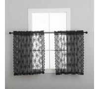 Kotile Black Lace Curtains 30 Inch Length 2 Panels Set, Country Rusitc Gothic Floral Short Lace Kitchen Window Curtains Over Sink, Rod Pocket Privacy Sheer Goth Lace Café Curtains, Each 52 x 30 Inch