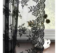 Kotile Black Lace Curtains 54 Inch Length 2 Panels, Country Rustic Floral Pattern Gothic Sheer Curtains for Bedroom, Rod Pocket Vintage Privacy Sheer Lace Curtain, 42 x 54 Inch, 1 Pair, Black
