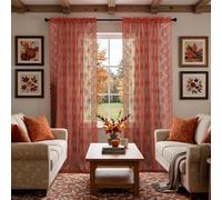 Kotile Burnt Orange Sheer Curtains 90 Inches Long, Country Rustic Floral Rust Fall Sheer Curtains for Bedroom, Rod Pocket Privacy Farmhouse Lace Curtains, 52 x 90 Inch, 2 Panels, Burnt Orange