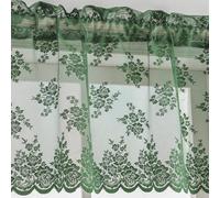 Kotile Emerald Green Sheer Valance 18 Inch Length, 1 Panel Country Floral Rustic Scalloped Lace Kitchen Valance for Windows, Rod Pocket Privacy Moody Dark Green Kitchen Curtains Valance, 52 x 18 Inch