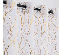 Kotile Gold White Sheer Curtains 95 Inches Long 2 Panels Metallic Gold Foil Tree Printed Shimmer Sheer Curtains Light Filtering Grommet Privacy Sheer Curtains for Living Room, 52 x 95 Inch, White Gold