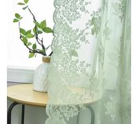 Kotile Green Lace Curtains 84 Inches Long, Country Rustic Floral Knitted Sage Green Sheer Curtains for Living Room, Grommet Privacy Sheer Lace Curtains, 52 x 84 Inch, 2 Panels, Sage Green