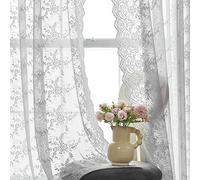 Kotile Grey Lace Curtains, Country Vine Floral Pattern, 2 Panels Set, Living Room, Scalloped Edges, Privacy Sheer, 52 x 84 Inch, Grey