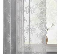 Kotile Lace Curtains - 84 Inch Length, 2 Panels Set for Living Room, Country Rustic Floral Pattern Grey Sheer Curtains for Bedroom, Rod Pocket Privacy Vintage Sheer Curtains, 52 x 84 Inch