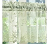 Kotile Light Sage Green Sheer Valance Curtain for Windows, Rustic Floral Muted Green Window Lace Curtain 18 Inch Length, Rod Pocket Light Filtering Valance, 52W x 18L Inch, 1 Panel