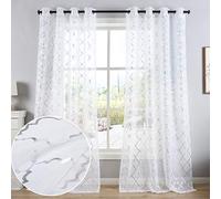 Kotile Moroccan Voile Curtains with Eyelets for Baby Room - 2 Panels, 59x78 Inch, Sheer White Silver