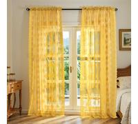 Kotile Mustard Yellow Sheer Curtains 63 Inch Length 2 Panels Set, Country Rustic Floral Retro Gold Lace Curtains for Bedroom, Rod Pocket Light-Filtering Privacy Boho Window Curtain Drapes, 52x63 Inch