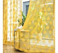 Kotile Mustard Yellow Sheer Curtains 84 Inches Long, 2 Panels Country Rustic Floral Retro Gold Lace Curtains for Living Room,Rod Pocket Light Filtering Privacy Boho Window Curtain Drapes, 52 x 84 Inch