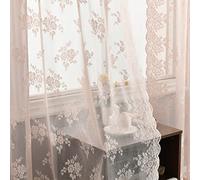 Kotile Pink Lace Curtains for Girls Bedroom - Rustic Vintage Floral Pattern Sheer Curtains 72 Inch Length, Privacy Rod Pocket Scalloped Lace Curtain for Windows, 52 x 72 Inch, 2 Panels, Blush Pink