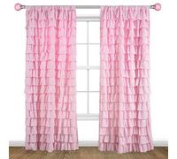 Kotile Pink Ruffle Curtain for Bedroom Shabby Chic 52 x 84 Inch, 1 Panel | Rod Pocket Styles Folds, Brushed Weave Drape, Softens Window Glare, Girlish Warmth, Graceful Lower Sweep, Privacy