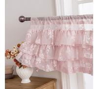 Kotile Pink Ruffle Lace Valance for Windows 1 Panel W52 x L18 Inch Country Rustic Floral Ruffle Valance for Girls Bedroom, Rod Pocket Privacy Small Window Vintage Short Ruffled Curtain 18 Inch Length