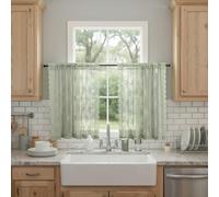 Kotile Sage Green Sheer Curtains 36 Inch Length 2 Panels, Country Rustic Floral Design Spring Short Sheer Curtains for Windows, Rod Pocket Privacy Lace Cafe Curtains, 42 x 36 Inch Each, Sage Green