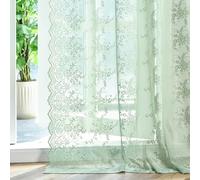 Kotile Sage Green Sheer Curtains 72 Inches Long, Rustic Vine Floral Knitted Spring Sheer Curtains for Bedroom, Rod Pocket Privacy Vintage Sheer Lace Curtains, 52 x 72 Inch, 2 Panels, Sage Green