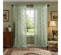 Kotile Sage Green Sheer Curtains 90 Inches Long, Country Rustic Floral Knitted Spring Sheer Curtains for Bedroom, Rod Pocket Vintage Privacy Lace Curtains, 52 x 90 Inch, 2 Panels, Sage Green