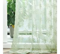 Kotile Sage Green Sheer Curtains 96 Inches Long, Country Rustic Floral Lace Curtains for Living Room Bedroom, Rod Pocket Privacy Green Sheer Lace Curtains, 52 x 96 Inch, 2 Panels, Sage Green