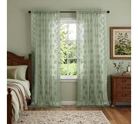 Kotile Sage Sheer Curtains 72 Inch Length 2 Panels, Rustic Floral Patterned Vintage Lace Curtains for Bedroom Living Room, Rod Pocket Privacy Green Curtain, 52 x 72 Inch, Sage Green