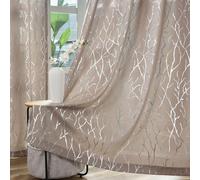 Kotile Silver Taupe Metallic Foil Tree Branch Curtains 95 Inches Long for Living Room - Grommet Privacy Semi-Sheer, 52 x 95 Inch, 2 Panels