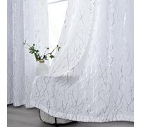Kotile Silver Tree Branch Curtains 63 Inch Length, Metallic Shimmer White Curtains for Bedroom, Grommet Top Privacy Semi-Sheer, 52 x 63 Inch, 2 Panels