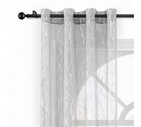 Kotile Tree Branch Grey Sheer Curtains - Grommet Top Metallic Silver Foil Branch Pattern Light Filter & Privacy Voile Drapes 95 Inch Length for Living Room, 52 x 95 Inch, 2 Panels, Gray