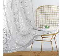Kotile Tree Pattern Sheer Curtains - Metallic Silver Branch Printed Grommet Grey Sheer Curtains 63 Inch Length Light Filter Voile Drapes for Bedroom, 52 x 63 Inch, 2 Panels, Gray