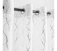 Kotile Tree Window Curtains for Bedroom - Metallic Silver Foil Branch White Sheer Curtains 63 Inch Length Grommet Top Curtain 2 Panels for Nursery Room, 52 x 63 Inch, 1 Pair, Silver and White