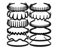 Kotkiddy 12 Pieces Black Hair Bands for Women with Teeth Plastic Hair Bands for Women Non-Slip Comb Narrow Zigzag Hair Bands Fashion Hair Accessories