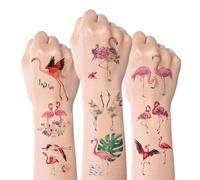 Kotkiddy 15 Sheets Flamingo Pre-cut Temporary Tattoos Stickers, Hawaiian Summer Tropical Luau Birthday Party Decorations Accessories Gifts for Girls Boys Baby Showers