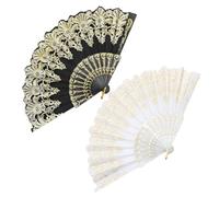 Kotkiddy 2 pcs Handheld Chinese Folding Fans, Hand Fans for Women, Foldable, Bulk Pack for Party, Wedding, Church, Dance (white & black)