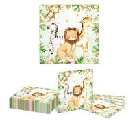 Kotkiddy 20 Jungle Safari Animal Napkins Forest Baby Shower Disposable Napkins for Picnic Dinner Decorations Party Supplies