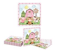 Kotkiddy 20 Pack Farm Animal Party Napkins Farm Birthday Party Barnyard Animal Theme Party Cute Animals Paper Napkins (Pink)