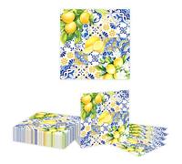 Kotkiddy 20 Pack Lemon Paper Napkins Blue Yellow Disposable Napkins Decorative Dinner Napkins Lunch Napkins for Party Supplies Table Decor