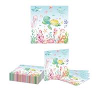 Kotkiddy 20 Pack Ocean Paper Napkins Blue Starfish Shell Whale Coral Disposable Napkins Summer Ocean Lunch Dinner Napkins for Under The Sea Beach