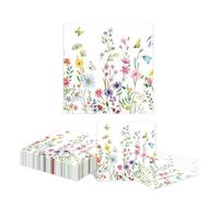 Kotkiddy 20 Pack Summer Wildflower Cocktail Napkins Disposable Floral Dessert Paper Napkins Decorative Hummingbird Beverage Cloth