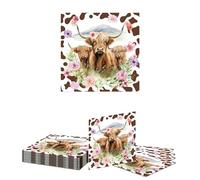 Kotkiddy 20 Piece Highland Cow Napkins Brown Cow Print Birthday Party Decorations Western Highland Cow Disposable Paper Napkins for Birthday Shower