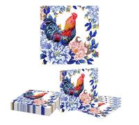 Kotkiddy 20 Piece Rooster Napkins, Blue Floral Disposable Napkins, Rustic Floral Poultry Dessert Dinner Hand Napkins for Cottage Accessories
