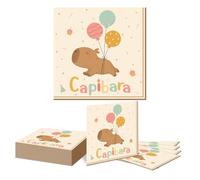 Kotkiddy 20 Pieces Capybara Birthday Party Supplies Cute Cartoon Capybara Paper Plates and Napkins Animal Orange Tableware Set Capybara Birthday Decor
