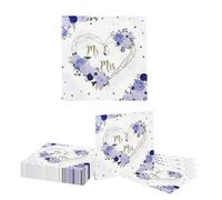 Kotkiddy 20 Pieces Mr and Mrs Wedding Shower Napkins, Blue and White Floral Hearts Geometric Party Napkins for Wedding Bride Party Decorations