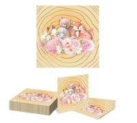 Kotkiddy 20Pcs Forest Baby Shower Paper Napkins Forest Animals Disposable Napkins Decorative Animal Lunch Dinner Napkin for Party Supplies Table Decorations 33 * 33cm