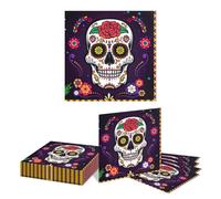 Kotkiddy 24 Piece Floral Skull Napkins, Mexican Dinner Disposable Towel Paper Napkins for Bathroom Holiday Fiesta Party Tableware