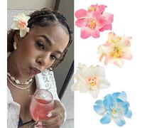 Kotkiddy 4 Piece Hawaiian Flower Hair Clips for Women, 3.5 Inch Artificial Tropical Flower Hair Clips Hibiscus Claw Clip Beach Holiday Party Boho Hair Accessories