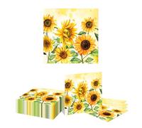 Kotkiddy 40 Flower Sunflower Napkins Disposable Paper Spring Yellow Sunflower Dessert Napkins for Spring Flower Weddings and Baby Showers