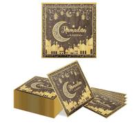Kotkiddy 40 Pack Black Gold Eid Design Ramadan Mubarak Theme Paper Napkins Two-Ply Eid Mubarak Party Supplies Cut-Out Moon with Moon Pattern Decorations Disposable Napkin