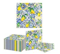Kotkiddy 40 Pieces Lemon Tile Paper Napkins Blue Yellow Disposable Napkins Decorative Dinner Napkins Lunchtime Napkins for