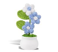 Kotkiddy Crocheted Flower Crochet Flower Pot, Gradient Colourful Flowers, Artificial Flowers for Floral Decoration, Gift for Valentine's Day. (White Blue)