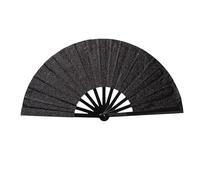 Kotkiddy Large Blade Fan Hand Feather Pop Fan for Line Dance Fold Fan for Dancing with Boots on the Ground Dance Party Outdoor Decoration (Black Glitter)