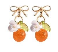 Kotkiddy Pair of Orange Lemon Strawberry Imported Czech Glass Bead Earrings Handmade Bow Fruit Hanging Stud Earrings For Women