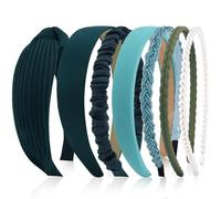Kotkiddy Set of 7 Women's Headbands, Various Models, Pearl Headbands, Plastic Headband, Headbands, Hair Band for Girls and Women (Dark Green)