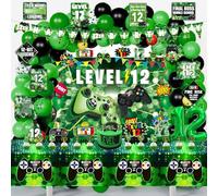 KOTLMIGHT 12th Birthday Decorations for Boys, 149Pcs Green Video Game level 11 Party Supplies for Boy 11th Birthday - Backdrop, Banner, Tablecloth, Centerpieces, Hanging Swirl, Hat, Wall Signs
