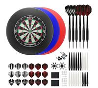 KOTO - King Classic Black (Official Dimensions & Sharp Wring) Dartboard With Staple-Free Bulls-Eye, Incl. 2 Sets KOTO Darts & Bracket, Messing Dart Shafts, Dart Board