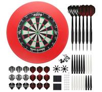 KOTO - King Classic Red (Official Dimensions & Sharp Wring) Dartboard With Staple-Free Bulls-Eye, Incl. 2 Sets KOTO Darts & Bracket, Messing Dart Shafts, Dart Board